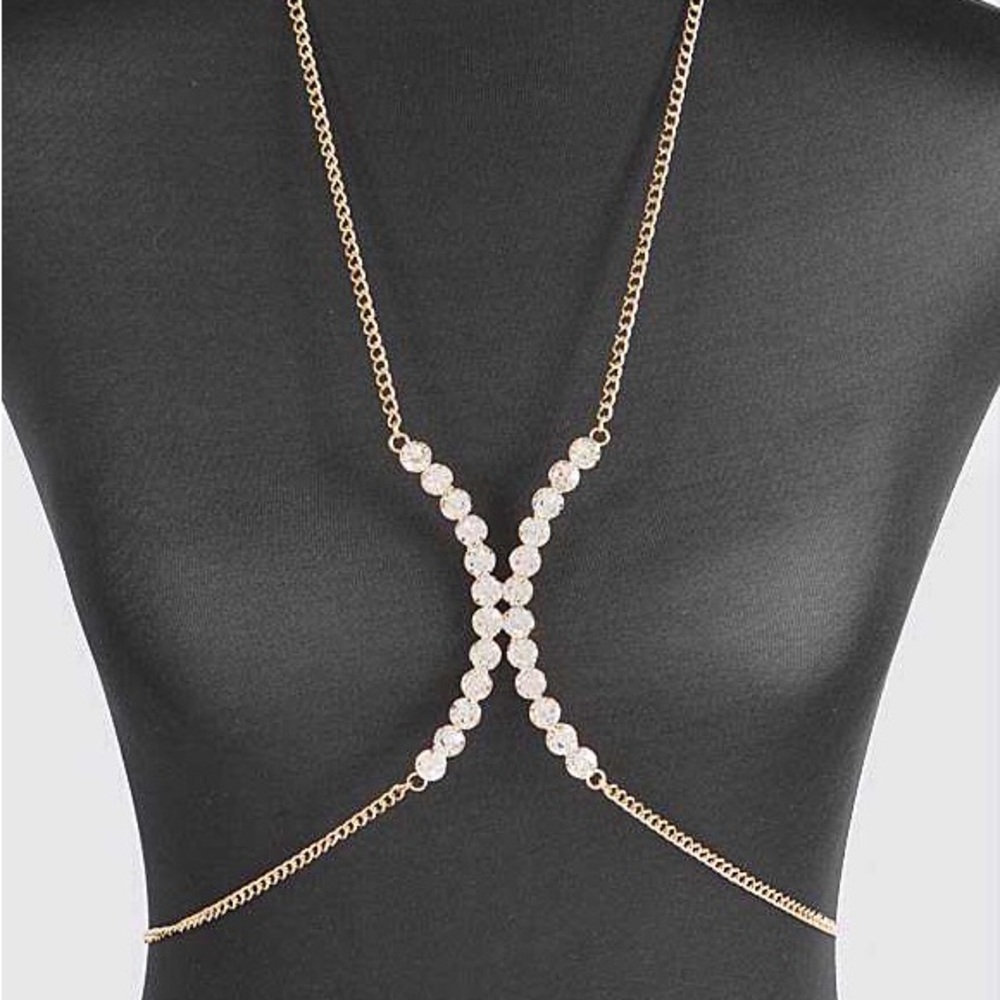Rhinestone Bra Bodychain Statement Necklace